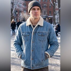 Liz Claiborne Blue Denim Jacket with Cream Shearling Collar